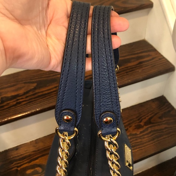 MICHAEL KORS Gold Studded Navy Blue Tumbled Leather Side Pocket Shoulder Bag NWT - Picture 11 of 16